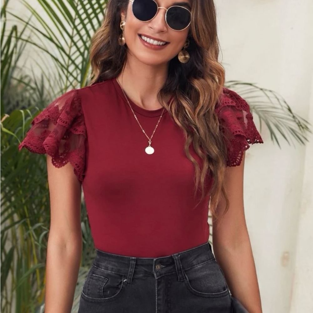 maroon, SIZE L, lace shirt